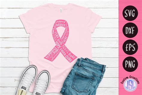 Breast Cancer Awareness Ribbon Word Art Svg Dxf Eps Png