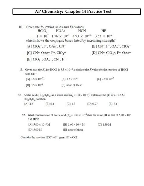 AP Chemistry: Chapter 14 Practice Test