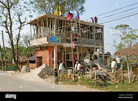 Building a house in Sauraha village Royal Chitwan National Park Nepal ...