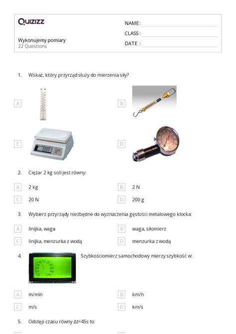 Ponad Pomiar Arkuszy Roboczych Dla Klasa W Quizizz Darmowe I Do