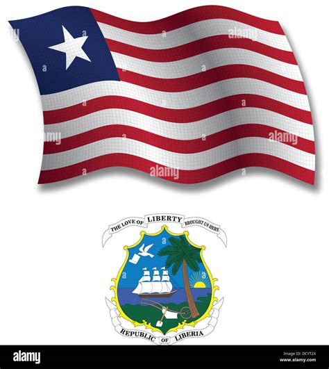 Liberia Sombra Textura Ondulada Bandera Y Escudo Contra Fondo Blanco