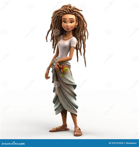 3d Cartoon Female Character With Dreadlock Updo Hairstyle On White