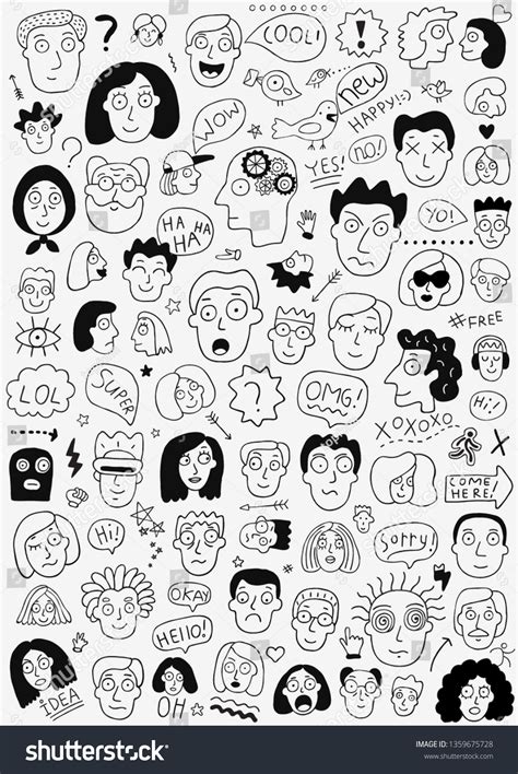 Faces People Hand Drawn Doodle Set Stock Vector (Royalty Free ...