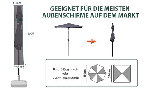 Sekey Sonnenschirm Schutzh Lle Mit Stab Abdeckhauben F R Cm