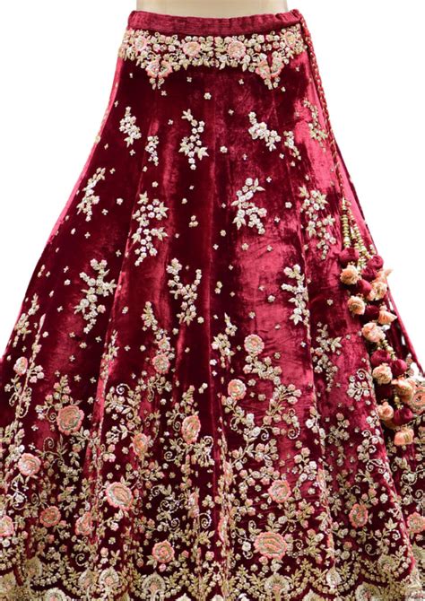 Maroon Sequins Embroidered Velvet Bridal Lehenga Getethnic