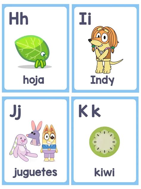 Flashcards Abecedario de Bluey en Español profe social