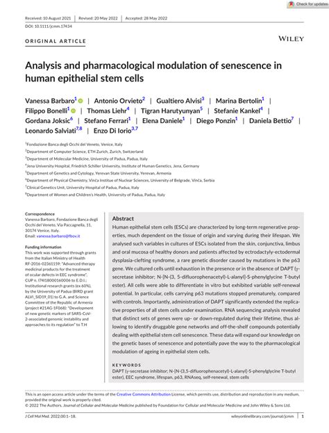 PDF Analysis And Pharmacological Modulation Of Senescence In Human