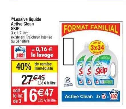 Offre Lessive Liquide Active Clean Skip Chez Cora