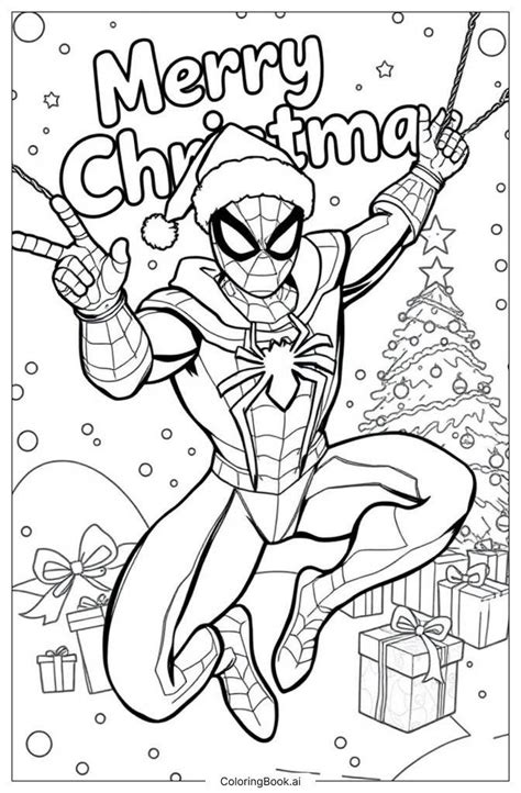 Page De Coloriage Spider Man Avec Un Sapin De Noël Pdf And Png