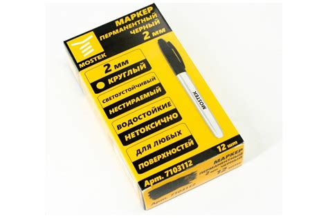 Перманентный маркер MosTek 2 мм, черный, круглый, пулевидный наконечник ...