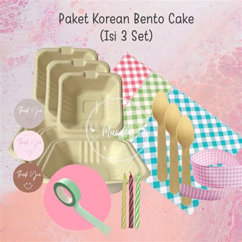 Jual PAKET KOREAN BAGASSE BENTO CAKE BOX LENGKAP ISI 3 Shopee Indonesia