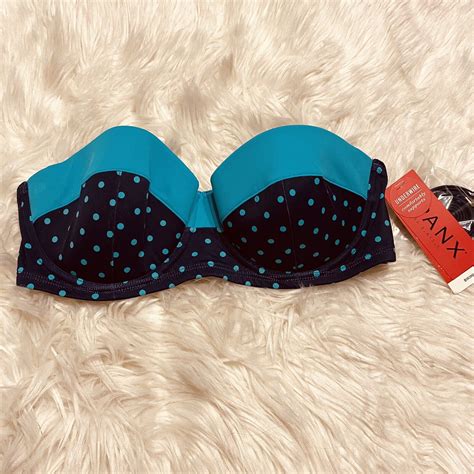 Spanx Bikini Top Sz Navy Splash Polka Dot Retro Balconette Underwire