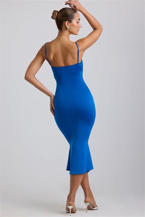 Julane Slinky Jersey Ruched Cut Out Midaxi Dress In Cobalt Blue Oh Polly