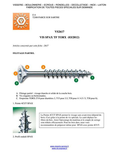 Vis Spax Tête fraisée TF TORX T40 8X220 Filetée sur 80 Filetage partiel