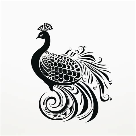 Elegant Black And White Peacock Ornament Vector Design Stock