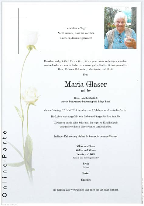 Maria Glaser Bestattung Brixner Enns