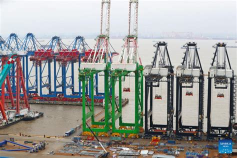 Quayside Container Cranes Seen At Changxing Production Base Of Shanghai