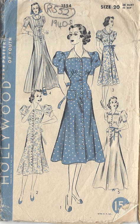 1940s Vintage Sewing Pattern B38 DRESS HOUSE Or BEACHCOAT R552