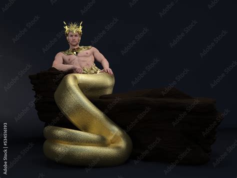 ภาพประกอบสตอก 3D Render A human snake hybrid male creature half