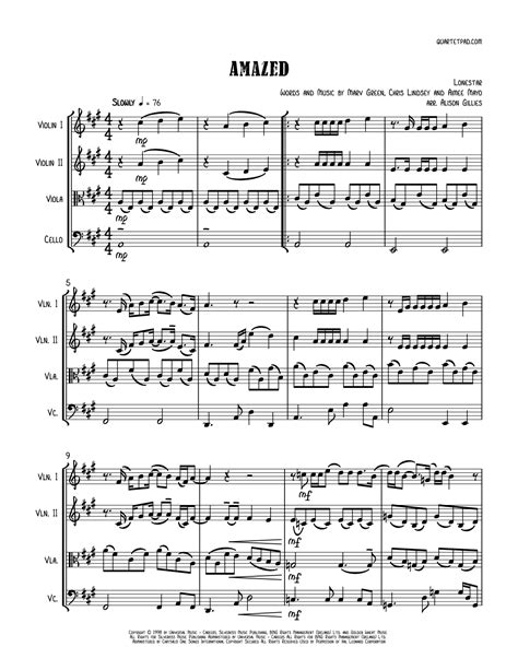 Amazed Arr Alison Gillies By Lonestar Sheet Music For String Quartet