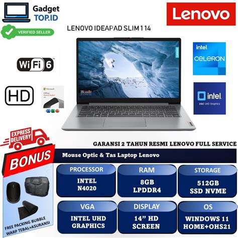 Jual Laptop Lenovo Ideapad Slim 1 Intel N4020 RAM 8GB 512GB SSD 14 HD