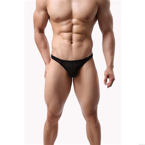 Sexy Men S Striped Briefs Panties Mesh Translucent Low Rise U Convex