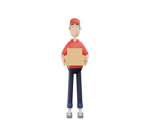 Premium Delivery Man Carrying Parcel Box Holding Thumbs Up Beside Big Clock 3d Illustration