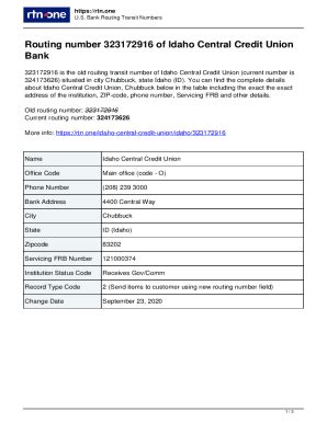 Fillable Online Routing number 323172916 of Idaho Central Credit Union Bank Fax Email Print ...