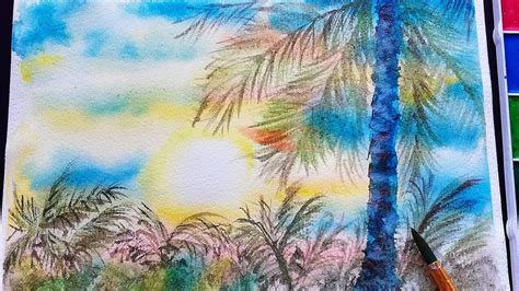 Tropical Sunset Watercolor Painting Youtube