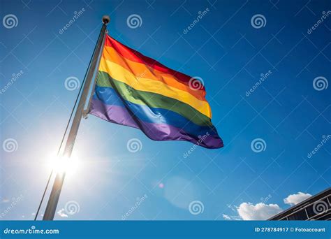 Vibrant Rainbow Flag Flies Proudly In Front Of A Public Building