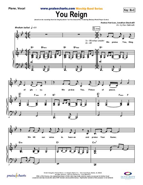 You Reign Sheet Music Pdf Bethany Music Jonathan Stockstill Praisecharts