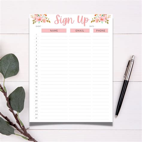 Sign up Sheet Editable Sign up Sheet Template Event Sign up Canva ...