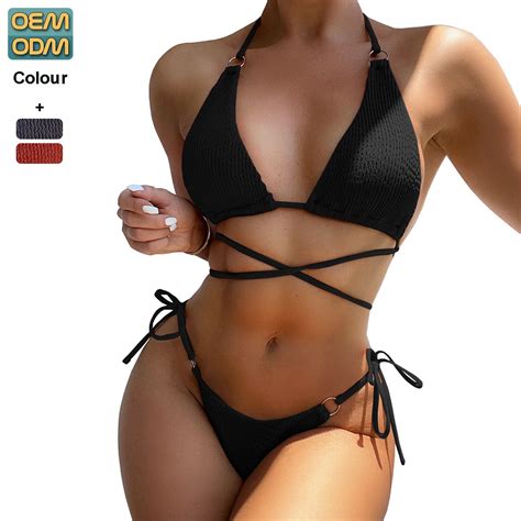 Sexy Brazilian Thong Bikini Mujer Swimwear Women Bandage Solid Swimsuit