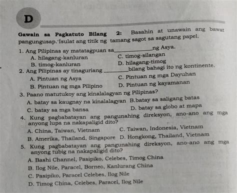 D Basahin At Unawain Ang Bawat Gawain Sa Pagkatuto Bilang 2