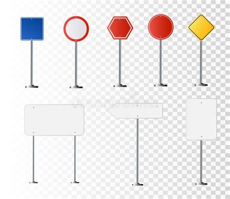 Road Traffic Signs Highway Signboard On Metal Pole Blank White Board