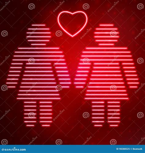 Neon Icon Lesbian Couple In Love Stock Vector Illustration Of