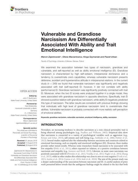 Pdf Vulnerable And Grandiose Narcissism Are Differentially Associated With Ability And Trait