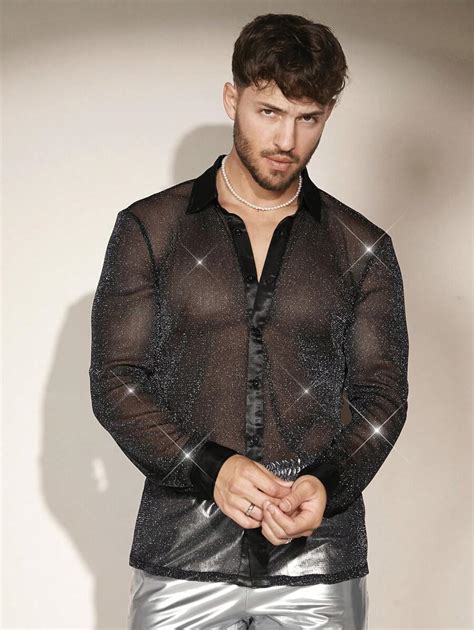 Fevercity Men Glitter Sheer Mesh Shirt Shein Usa