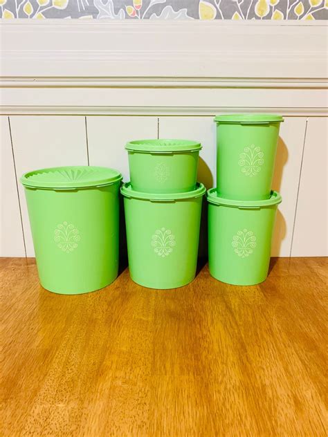 Tupperware Nesting Canisters Lime Green Daffodil Servalier Seal 805