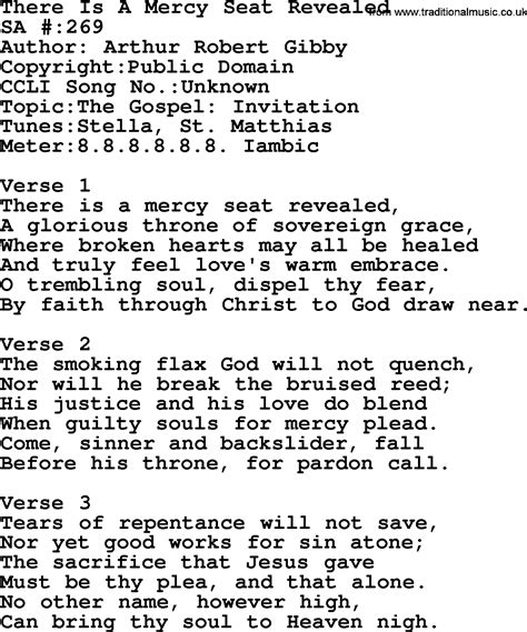 Salvation Army Hymnal Song There Is A Mercy Seat Revealed With Lyrics And Pdf