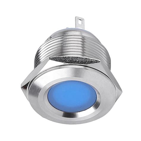 Mounting Hole 22mm 12V Waterproof Metal Indicator Light Blue LED Signal