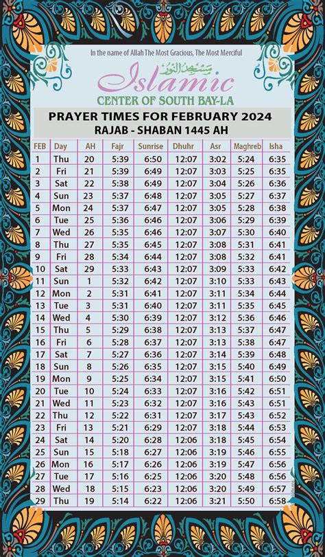 MONTHLY PRAYER TIMINGS – ICSB Website