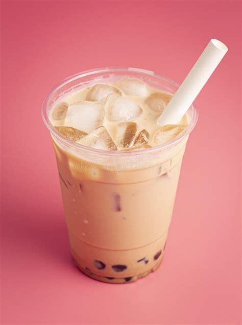 A Caramel Boba Tea On A Pink Background Stock Photo Image Of Isolated