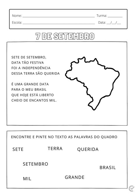 A Arte De Educar Atividades 7 De Setembro