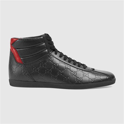 Gucci Men S Bambi Gg Embossed Leather High Top Sneakers In Black