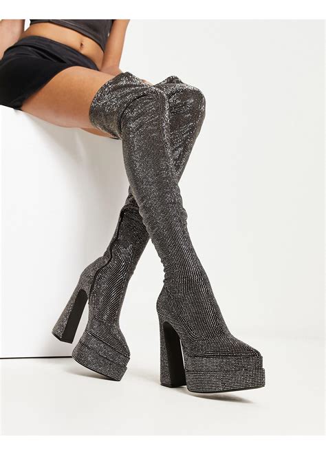 Steve Madden Sultry Rhinestone Over The Knee Boots In Black Lyst