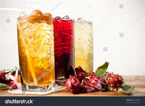 Traditional Thai Drinkfruit And Herbal Cold Drink Decorated Various