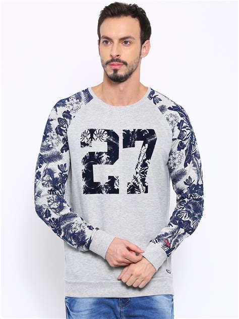 Buy Being Human Grey Melange Navy Printed Sweatshirt Sweatshirts