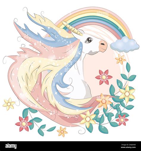 Unicorn Face Beautiful Pony Unicorns Faces Magic Horn In Rainbow