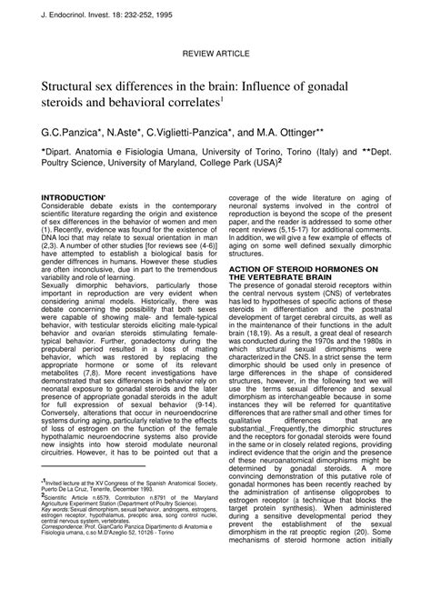 Pdf Structural Sex Differences In The Brain Influence Of Gonadal Steroids And Behavioral